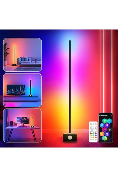 COOYA مصباح أرضي RGBIC بطول 120 سم، LED مع مزامنة الموسيقى وتغيير الألوان، وتطبيق وجهاز تحكم عن بعد