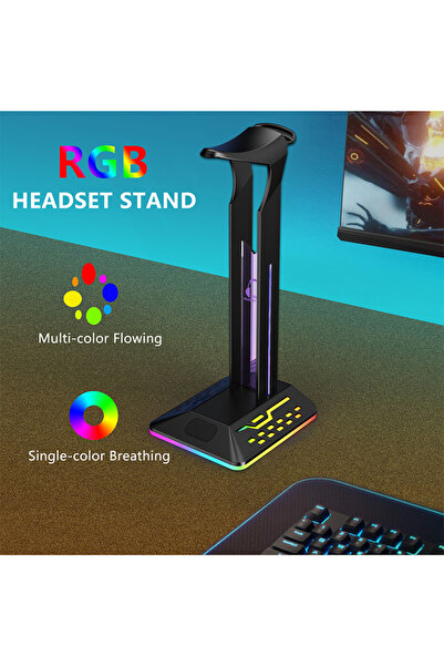 FlashHawk حامل سماعة رأس للألعاب لسطح المكتب RGB مع منفذي USB