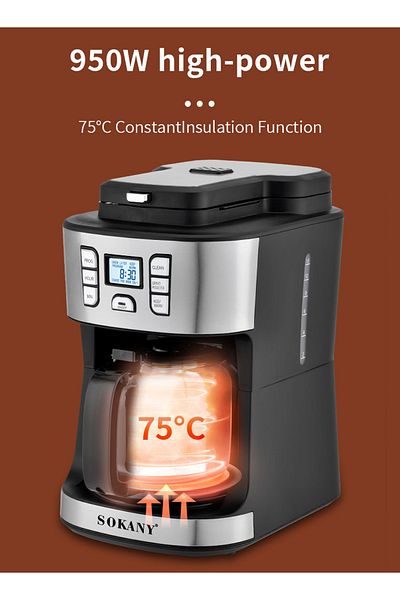 SOKANY Coffee Machine, 1086W, 15 Cup/1.8L Glass Carafe,with Drip Stop Mechanism, Lcd Display SK-506E Black
