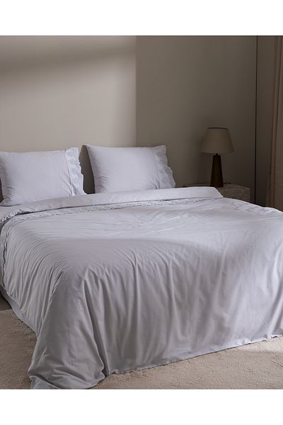 Madame Coco Modena Double 100% Cotton Embroidered Duvet Cover Set - Gray