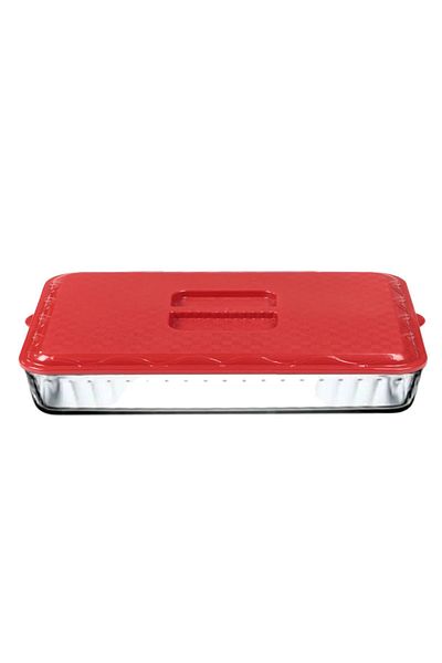 İronika Red Rectangular Plastic Pyrex Cover