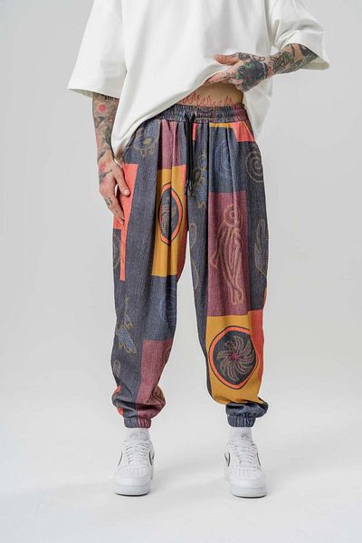 go gang own Egypt Pattern Waist and Leg Elastic Pleated Shalwar