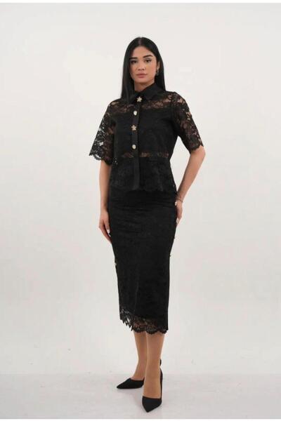 MAQRELL Siyah Dantel Gömlek