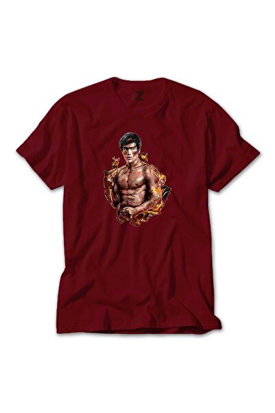 WAKHA Tricou Bruce Lee Kick Dragon Colorat Roșu Mărimea 2XL