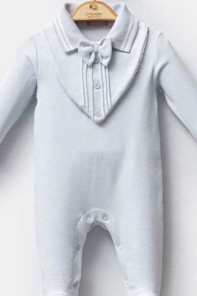 Cassiope Shirt Collar Bow Tie Buttoned Long Sleeve Cotton Baby Boy Jumpsuit