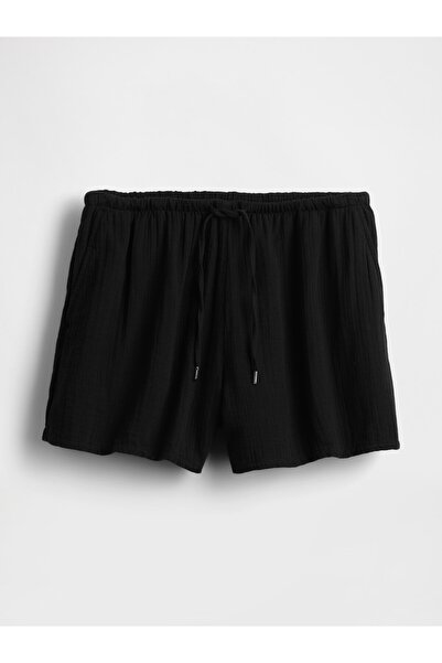GAP Kadın Siyah Crinkle Gauze Easy Şort