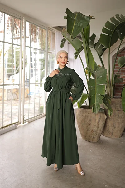 Nissra Ankanoor Khaki Robe Beaded Ferace Anka 255016