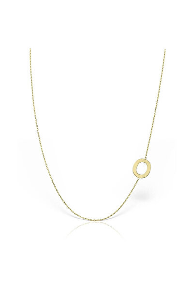 Minimal Kolye 14 Ayar Altın Harf Kolye 1 cm Yan Harf Figürlü Forse Zincir, Tü...