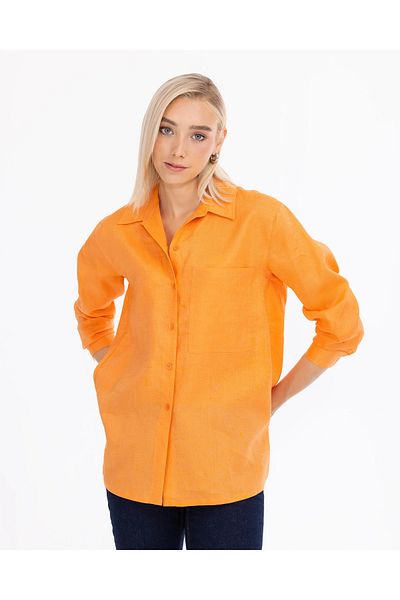 SEÇİL Buttoned Wide Cut Linen Shirt with Pocket Detail
