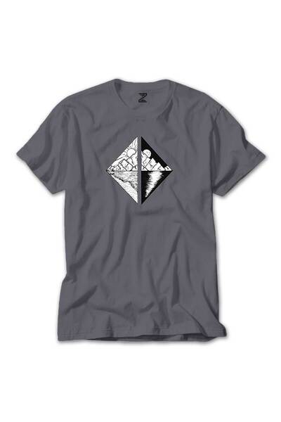 CrowsGate Tricou gri cu peisaj de munți triunghiulari