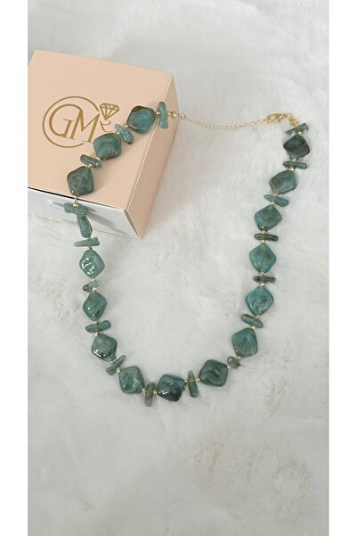 GM TAKI قلادة بتصميم يدوي من الحجر الطبيعي باللون الأخضر المائي
