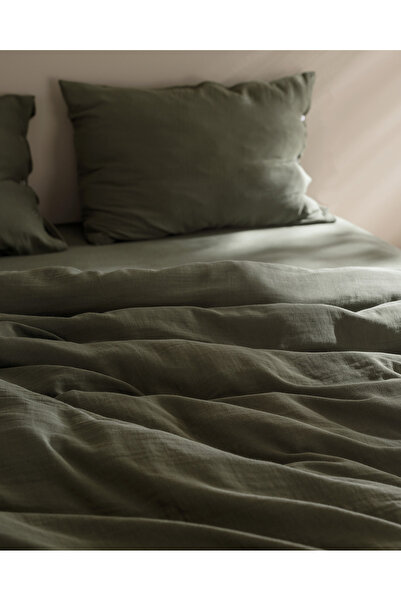 Madame Coco Marla Muslin Double 100% Cotton Elastic Duvet Cover Set - Khaki