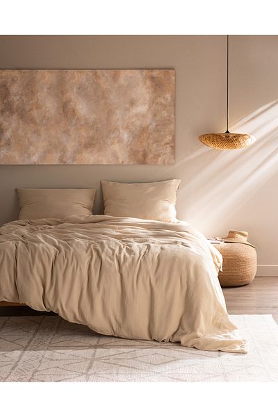 Madame Coco Beige Marla Muslin 100% Cotton Elastic Duvet Cover Set Partial Double