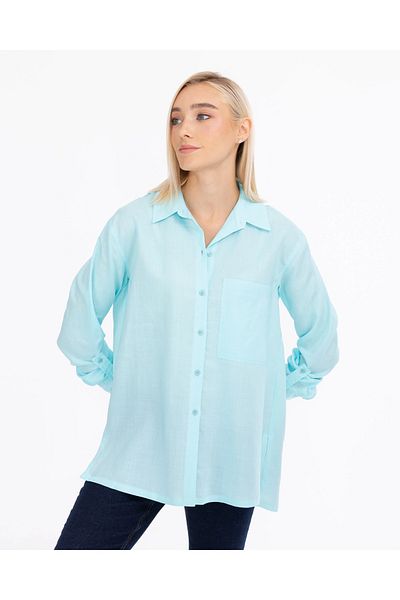 SEÇİL Buttoned Wide Cut Linen Shirt with Pocket Detail