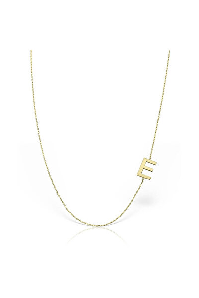 Minimal Kolye 14 Ayar Altın Harf Kolye 1 cm Yan Harf Figürlü Forse Zincir, Tü...