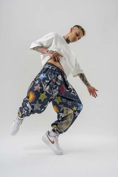 go gang own Night Scenery Pleated Shalwar with Elastic Waist and Legs