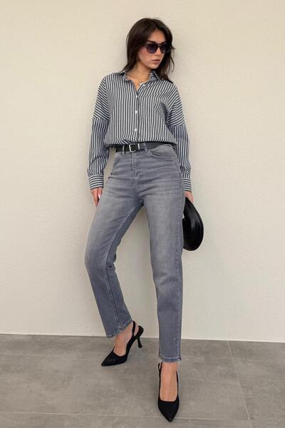 Madmext Siyah Çizgili Kadın Gömlek Mg2410