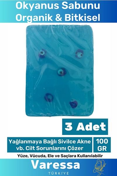 VARESSA Special Beautiful Fragrant Hand Face Hair Body Skin Original Herbal Evil Eye Beaded Ocean Soap 100g - 3Pcs