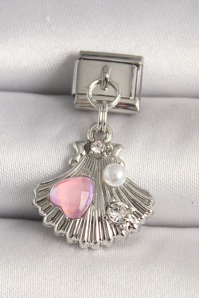Clariss 316L Steel Silver Color Zircon Stone Pink Enamel Heart Detail Nomination Charm