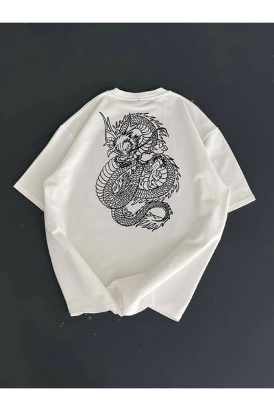 JANES Štampano Oversize kroj okrugla kragna T-shirt - Bela