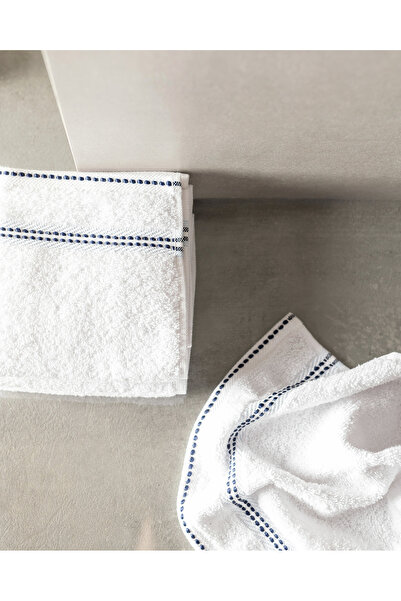 Madame Coco Fanya 4'lü %100 Pamuk El Havlusu - Beyaz/Mavi