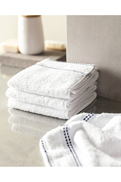 Madame Coco Fanya 4'lü %100 Pamuk El Havlusu - Beyaz/Mavi