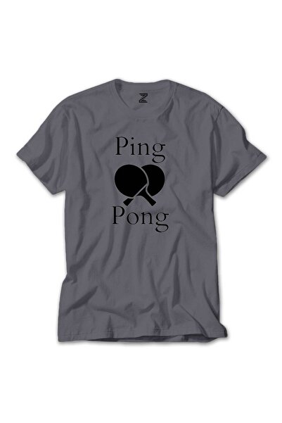 WAKHA Tricou cu design rachetă de tenis de masă, culoare neagră, culoare gri,...