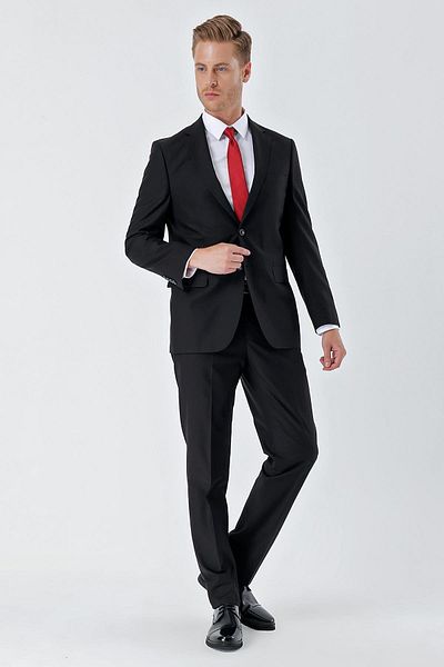İmza Black Gabardine - Mono Collar Slim Fit Basic Suit 8 Drop 1001240006