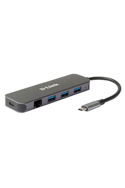 D-Link Hub extern, 3x USB 3.0, 1x USB-C PD 60W, 1x RJ-45 Gigabit, argintiu