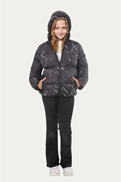 Montland Kız Çocuk Siyah Çıkabilir Kapüşonlu Su Ve Rüzgar Geçirmez Cepli Kışlık Şişme Mont & Kaban & Parka