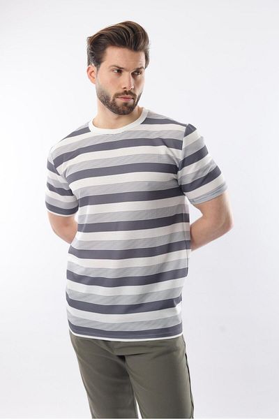 Madmext Ανδρικό μπλουζάκι Smoked Crew Neck ριγέ E7118