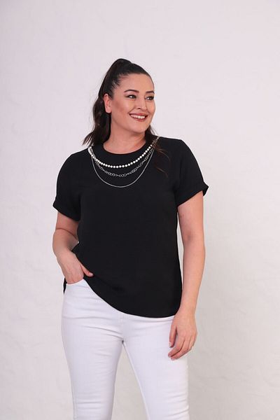 tarzımsüper Women's Plus Size Pendant Short Sleeve Blouse