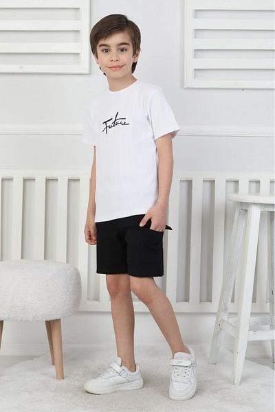 NEWKİDS 5-8 Years Old Boy's Suit with Shorts, Pocket and Belt Printed