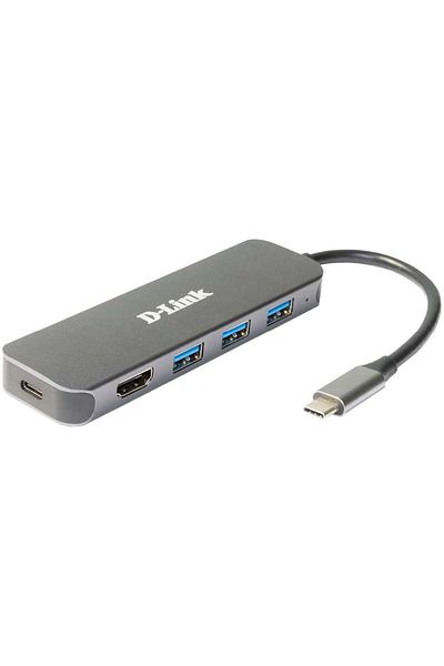 D-Link HUB USB D-LINK DUB-2333, USB Type C, cablu 10 cm, metalic, Argintiu