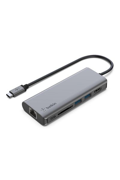 Belkin HUB USB Belkin CONNECT AVC008btSGY, USB-C, 6 în 1, HDMI, USB-C PD, USB-A 3.0, Cititor de carduri SD (Gri)