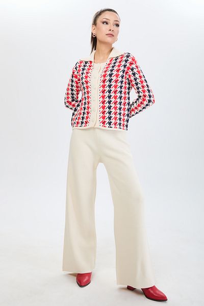 TOFİSA Beige Color Women's Knitwear Set - Plain Shirt Collar - 24203