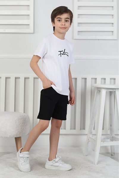 NEWKİDS 5-8 Years Old Boy's Suit with Shorts, Pocket and Belt Printed