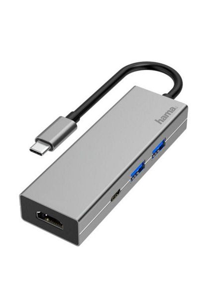 Hama Hub USB Hama 200107, 2 x USB-A, 1 x USB-C, 1 x HDMI (Argintiu)