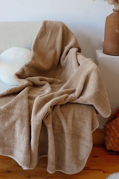Tekstil Home Double Sided Wellsoft TV Blanket 100x170cm Sofa Throw, Soft Fuzzy Plush Fleece Beige Cappicino