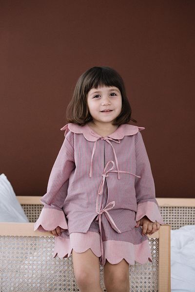ilo and friends Scallop Pink Lilac Striped Sectioned Baby Collar Shorts Girls' Pajama Bottoms