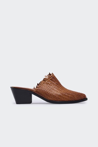 Favgi Favreu Taba Deri Örgü Kadın Terlik