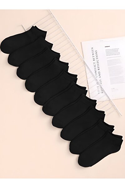 myprem socks Siyah Pamuklu Bilek Boy Yazlık Patik Çorap 10 Çift