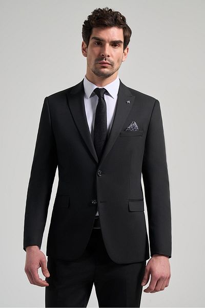 İmza Black Gabardine Swallow Collar Lined 6 Drop Slim Fit Slim Fit Suit1001229011