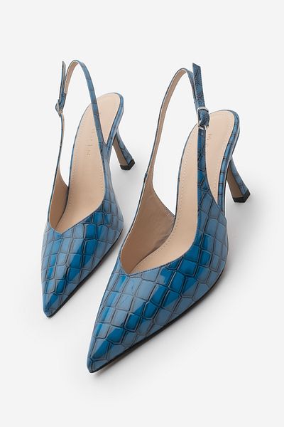 Marjin Pantofi cu toc stiletto pentru femei, Croco Styili Open Back - Andis Blue