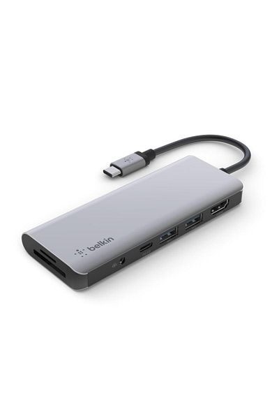 Belkin Hub USB Belkin AVC009btSGY, 2 x USB 3.0, 1 x USB Type-C, 1 x HDMI, Audio Combo, Card SD (Gri)