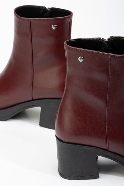 TB Terzi Bey 5109-3022 Claret Red με φερμουάρ και χοντρό τακούνι καθημερινά γυναικεία μποτάκια
