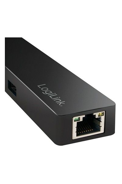 LogiLink HUB USB LOGILINK UA0313, USB 3.0 x 3, RJ-45, conectați prin USB 3.2 Type C (Negru)