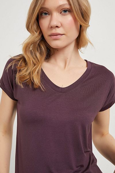 Arma Life Tricou de damă, largi, de vară, cu decolteu în V, casual, din viscoză, prune