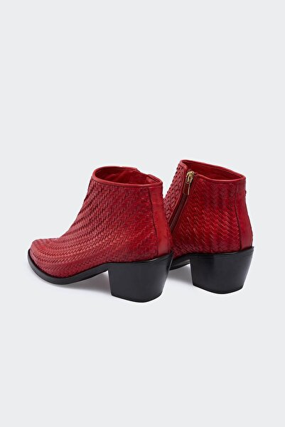 Favgi Yullo Kırmızı Örgü Deri Kadın Yazlık Bot