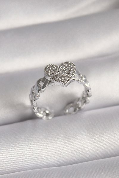 Clariss Brass Silver Color Zircon Stone Heart Model Women's Ring